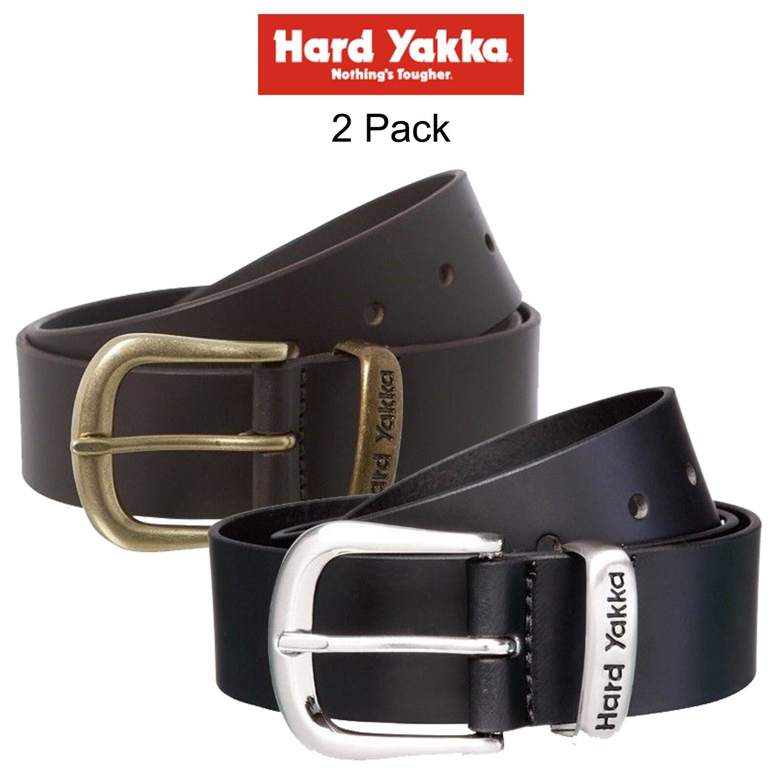 Mens Hard Yakka Belt Colorado Oil Tan 2pk Leather Work Brass Buckle Brown Y09402
