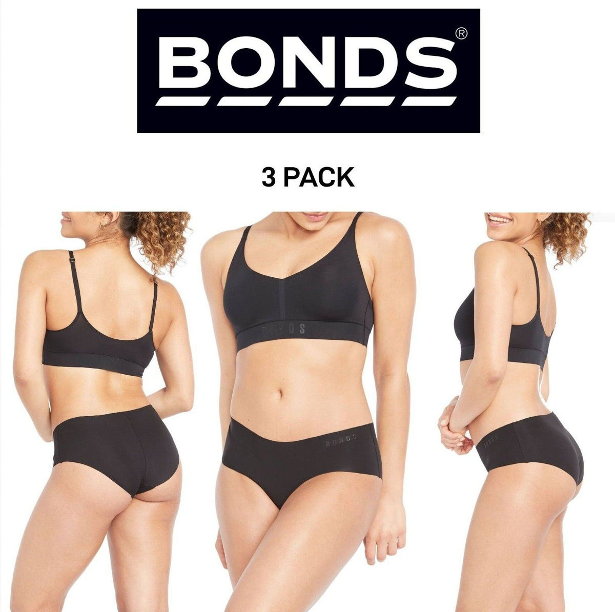 Bonds Womens Invisi Freecuts Midi Light Seamless Sleek Microfibre 3 Pack WU3Q