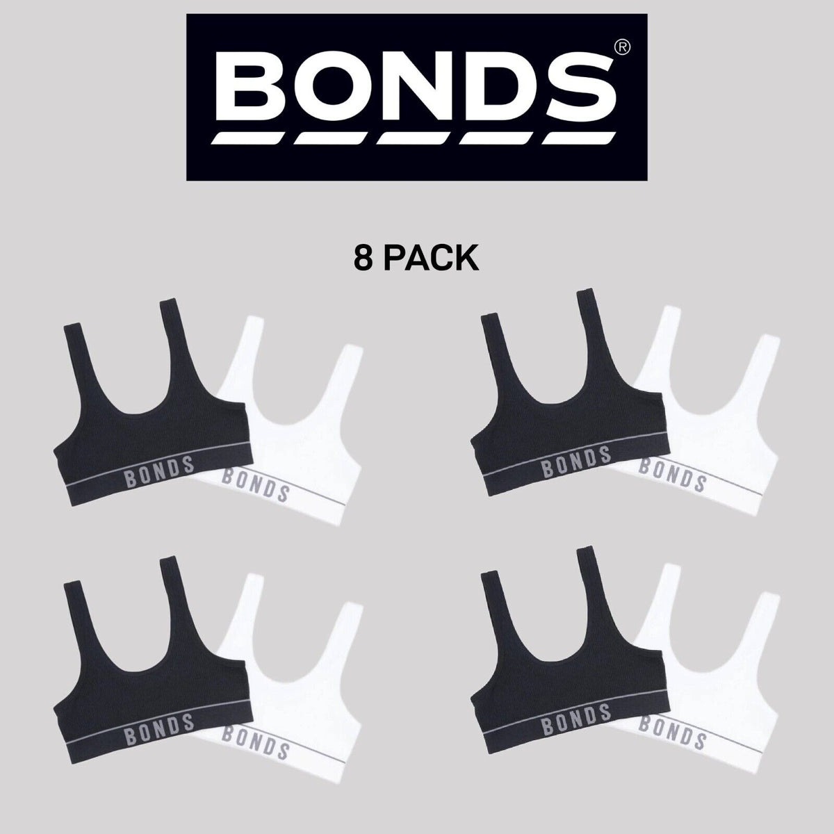 Bonds Girls Original Rib Tank Crop Super Comfort and Soft Support 8 Pack UWLK2A
