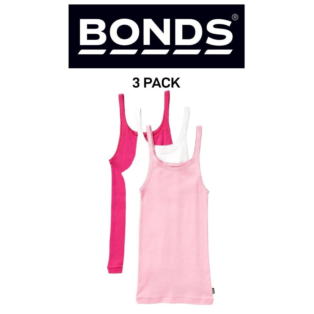Bonds Girls Teena Singlet Super Soft Cotton Comfortable Top 3 Pack UYG43W