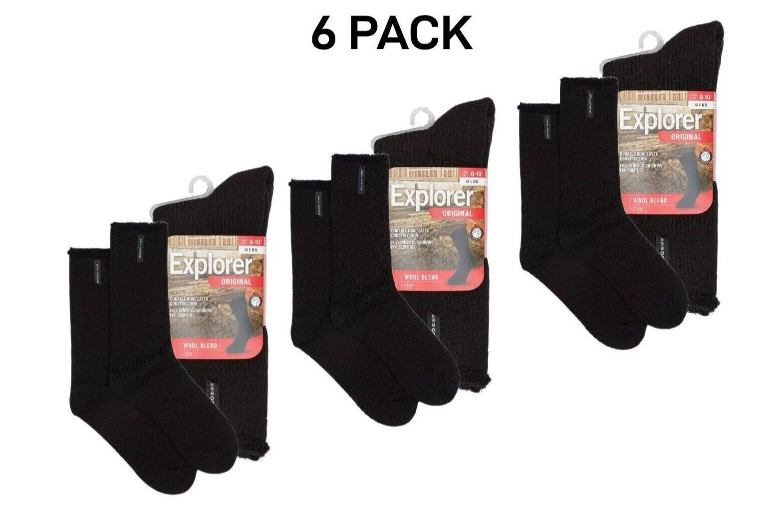 Bonds Explorer Original Wool Blend Crew Soft Cushioned Soles Sock 6 Pack S1138