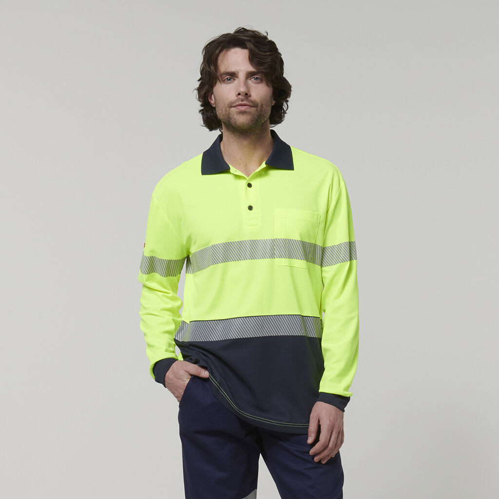 Hard Yakka Mens Safety Work Long Sleeve HI VIS Taped Polo Y19619-Collins Clothing Co