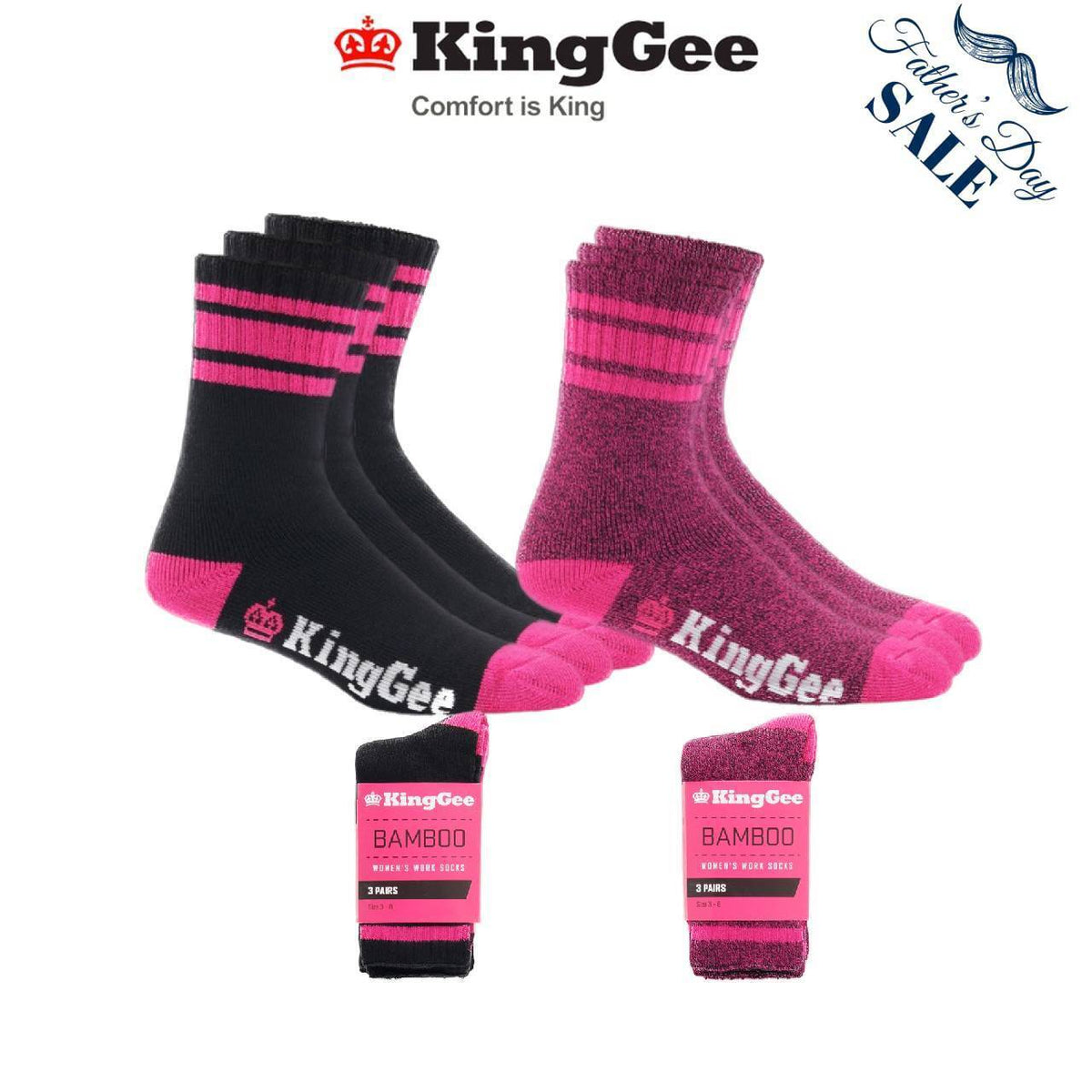 FATHER'S DAY SALE KingGee Womens 3 Pack Bamboo Breathable Work Soft Socks K49015