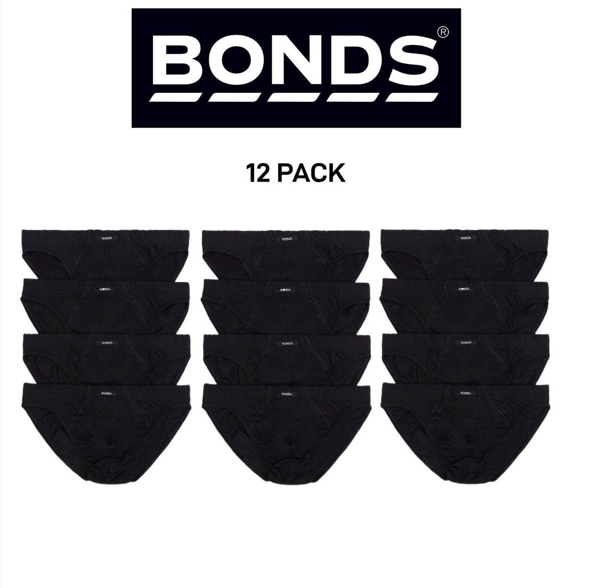 Bonds Mens Action Brief  Soft Cotton and Encased Elastic Comfort 12 Pack M8OS4