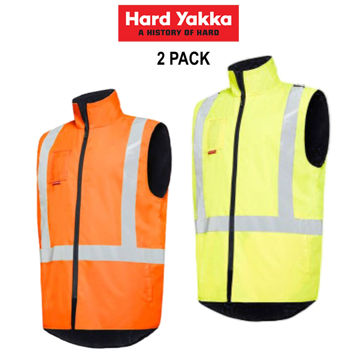 Hard Yakka 2 Pack Hi-Vis Vest Taped Reflect Interchange Shell Work Jacket Y21480