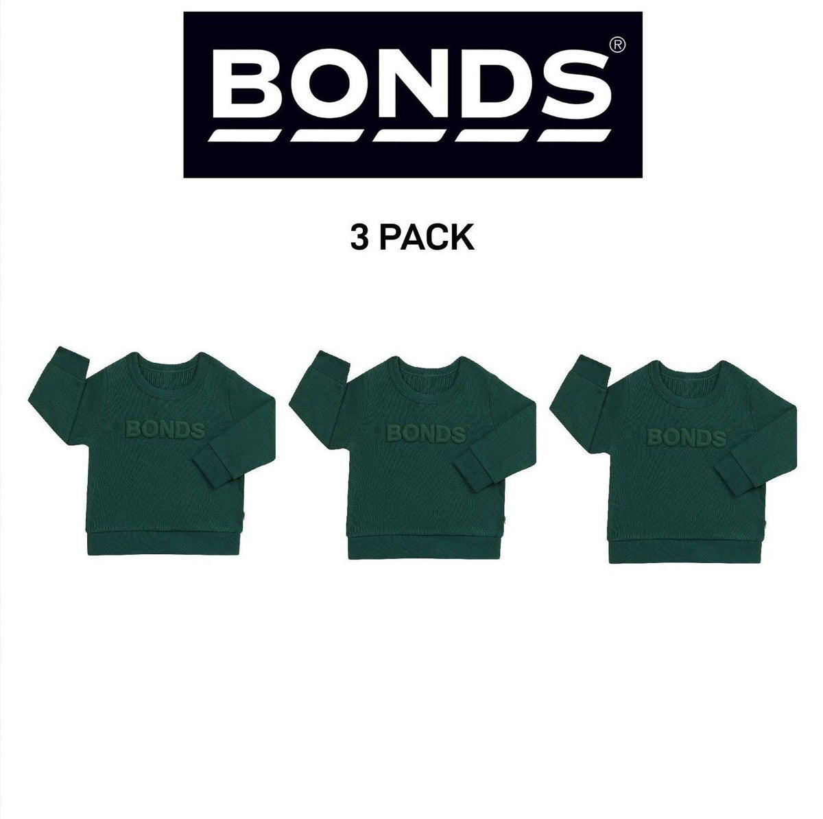 Bonds Kids Tech Sweats Pullover Soft Knitted Warm Cotton Poly Blend 3 Pack KVQTK