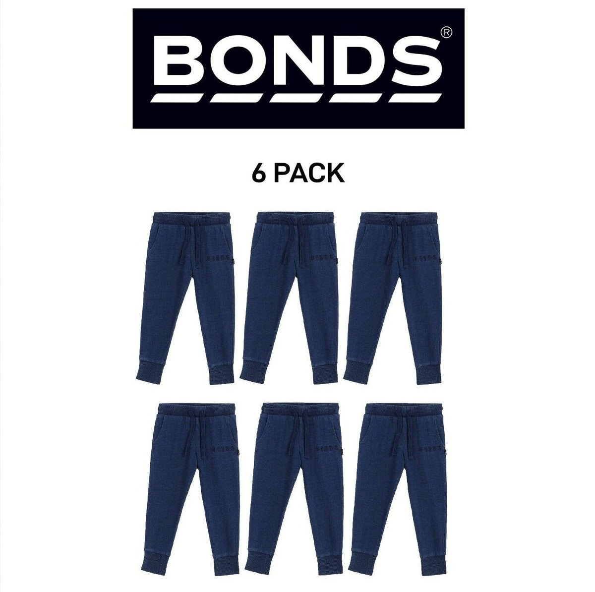 Bonds Kids Denim Trackie Pants Soft Rib Cuff Comfy Stretchy Elastic 6 Pack KX9JK