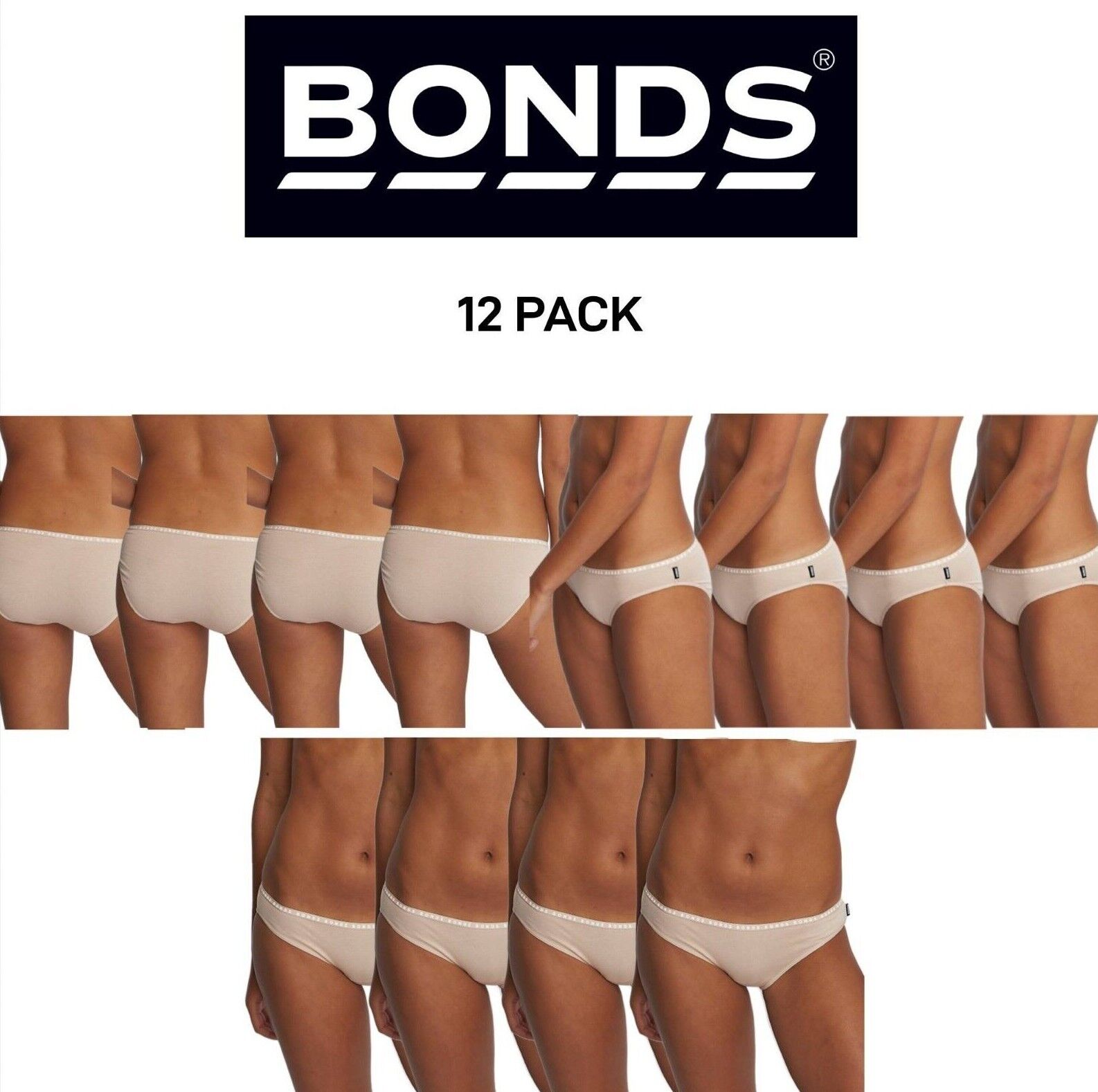 Bonds Womens Hipster Bikini Soft Cotton Low Rise Stretchy Waist 12 Pack WUFNA