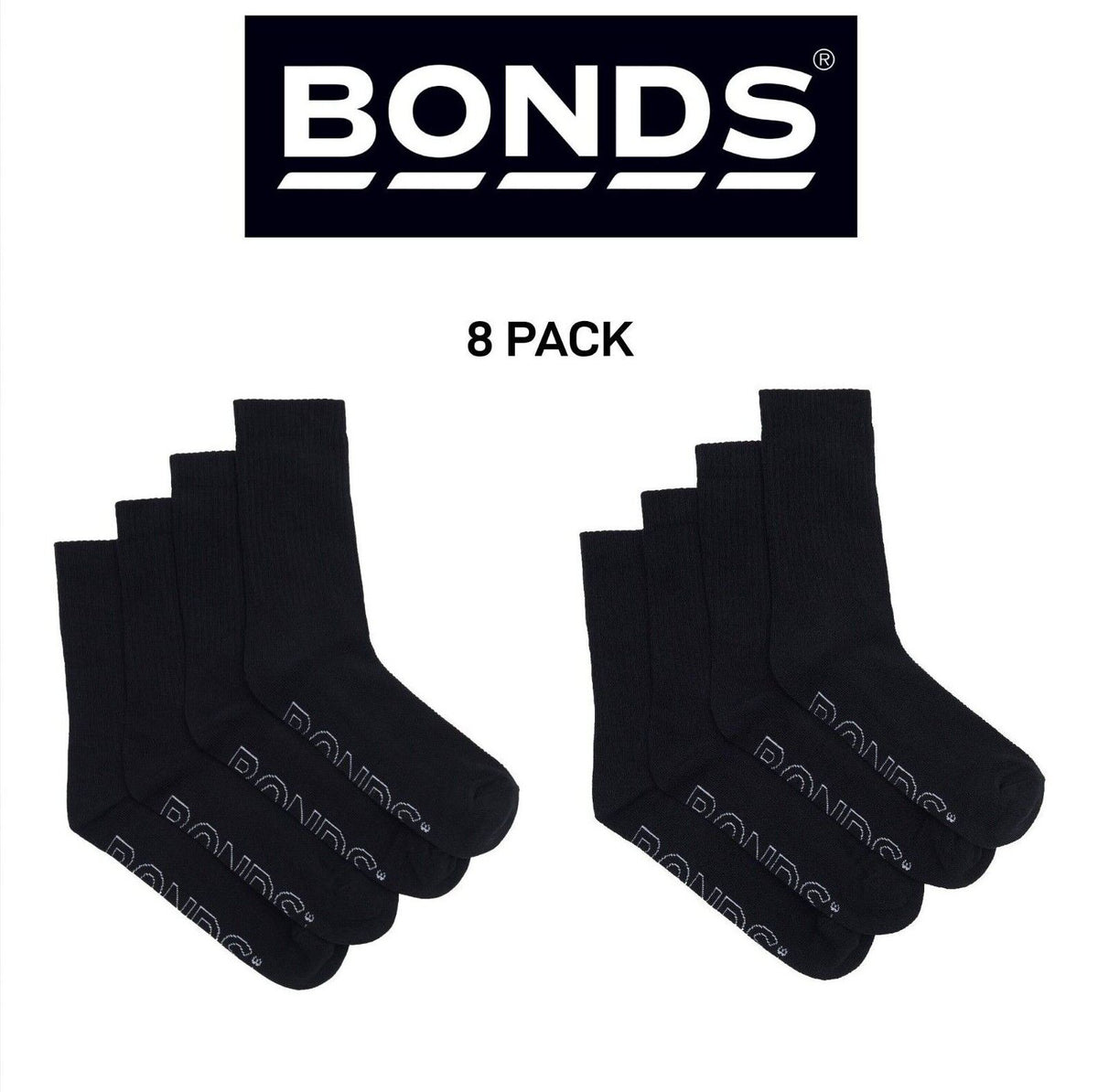 Bonds Kids Logo Light Crew Sock Soft Cotton Mesh Cooling 8 Pack RXVJ4N