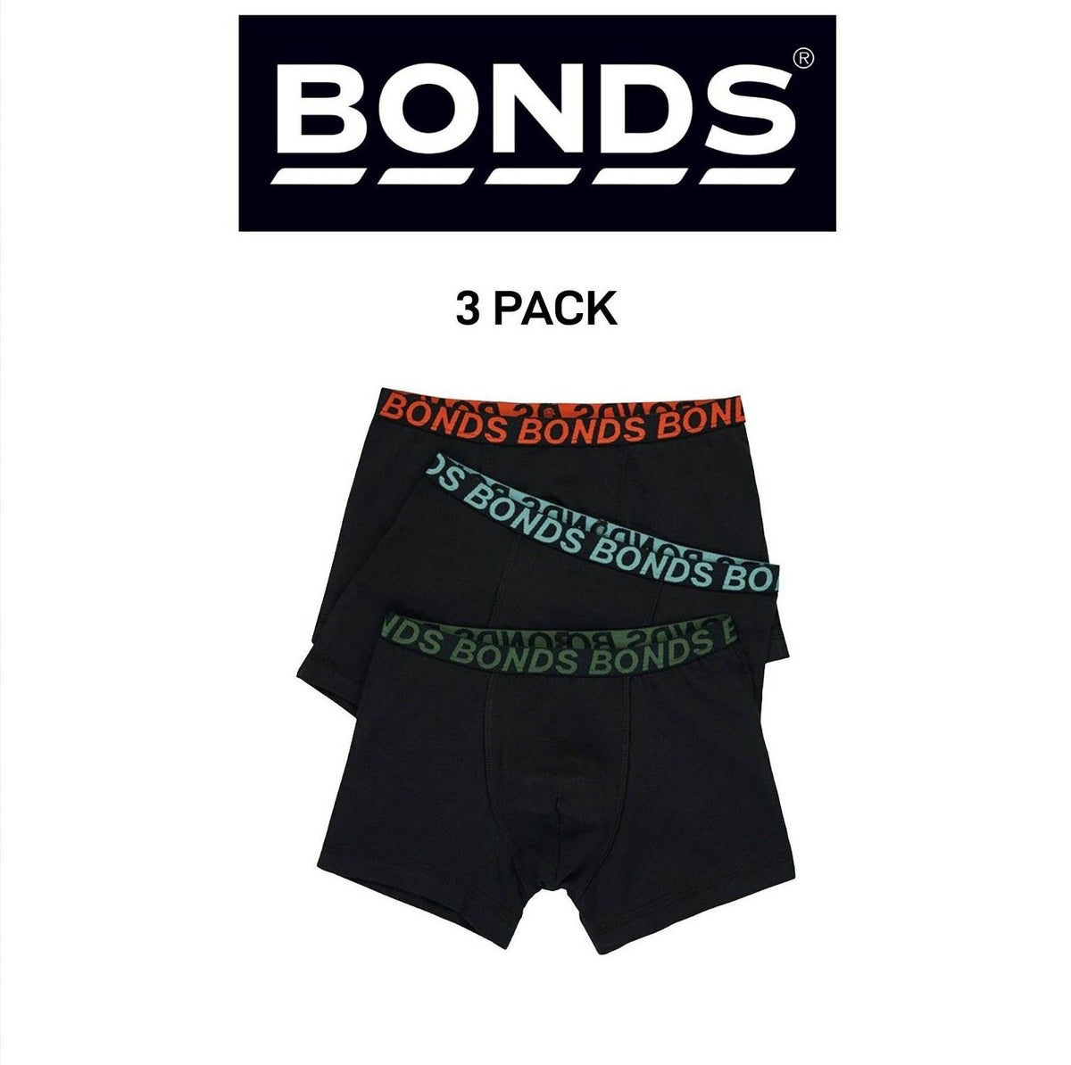 Bonds Boys Trunk Sport Moisture Wicking Cool & Dry Comfort Covered 3 Pack UWKN3A