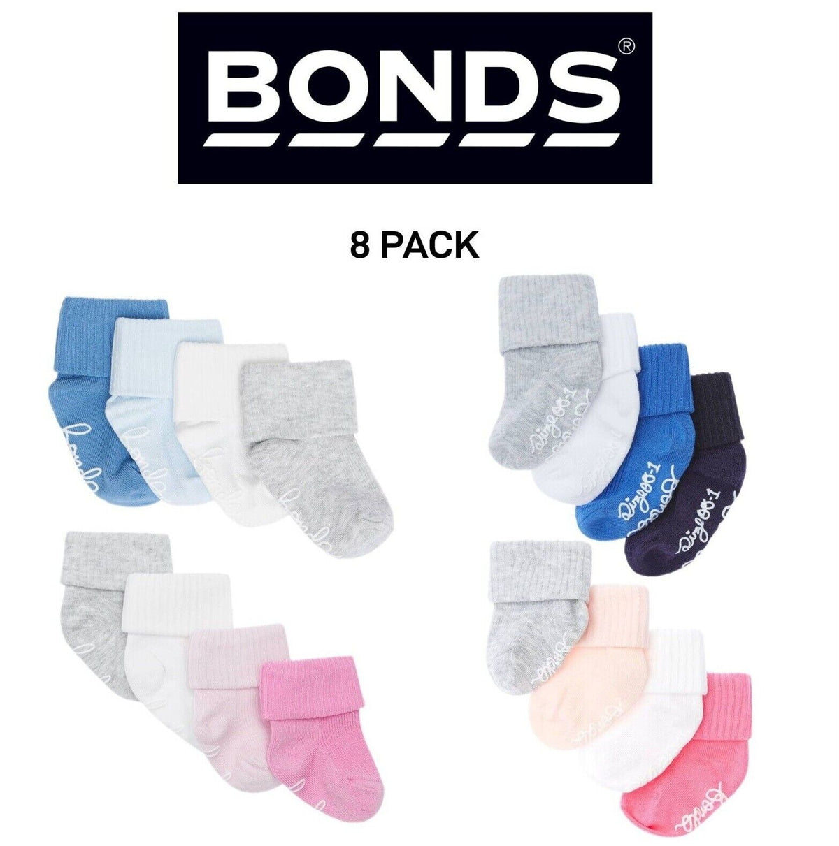 Bonds Baby Bamboo Cuff Super Soft and Feature Fun Colours 8 Pack R41354