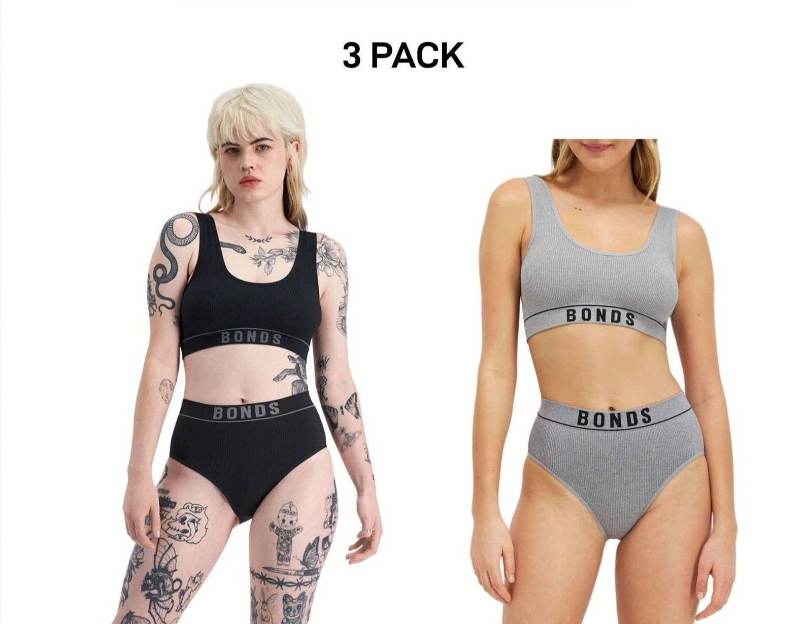 Bonds Womens Retro Rib Seamless Hi Hi Bikini High Waist & High Leg 3 Pack WU8FT