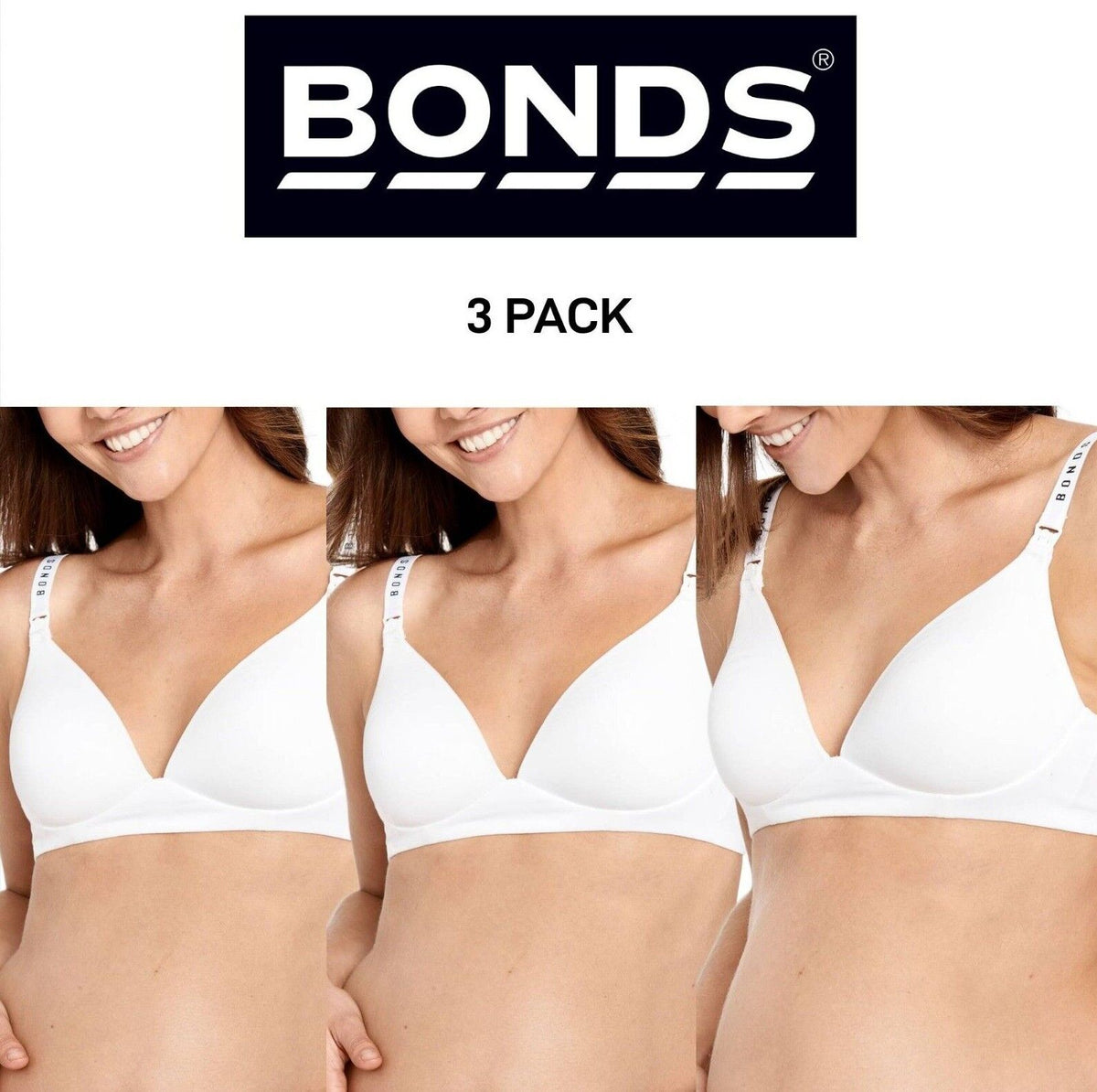 Bonds Womens Original Maternity Wirefree Contour Bra Comfy Coverage 3 Pack YXJ4Y