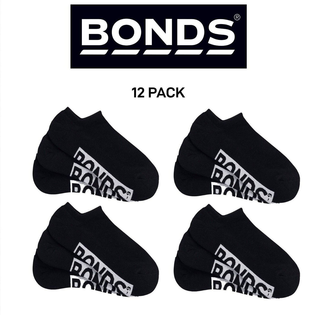 Bonds Mens Logo Cushioned No Show Smooth & Soft Cushioning Socks 12 Pack SXN73N