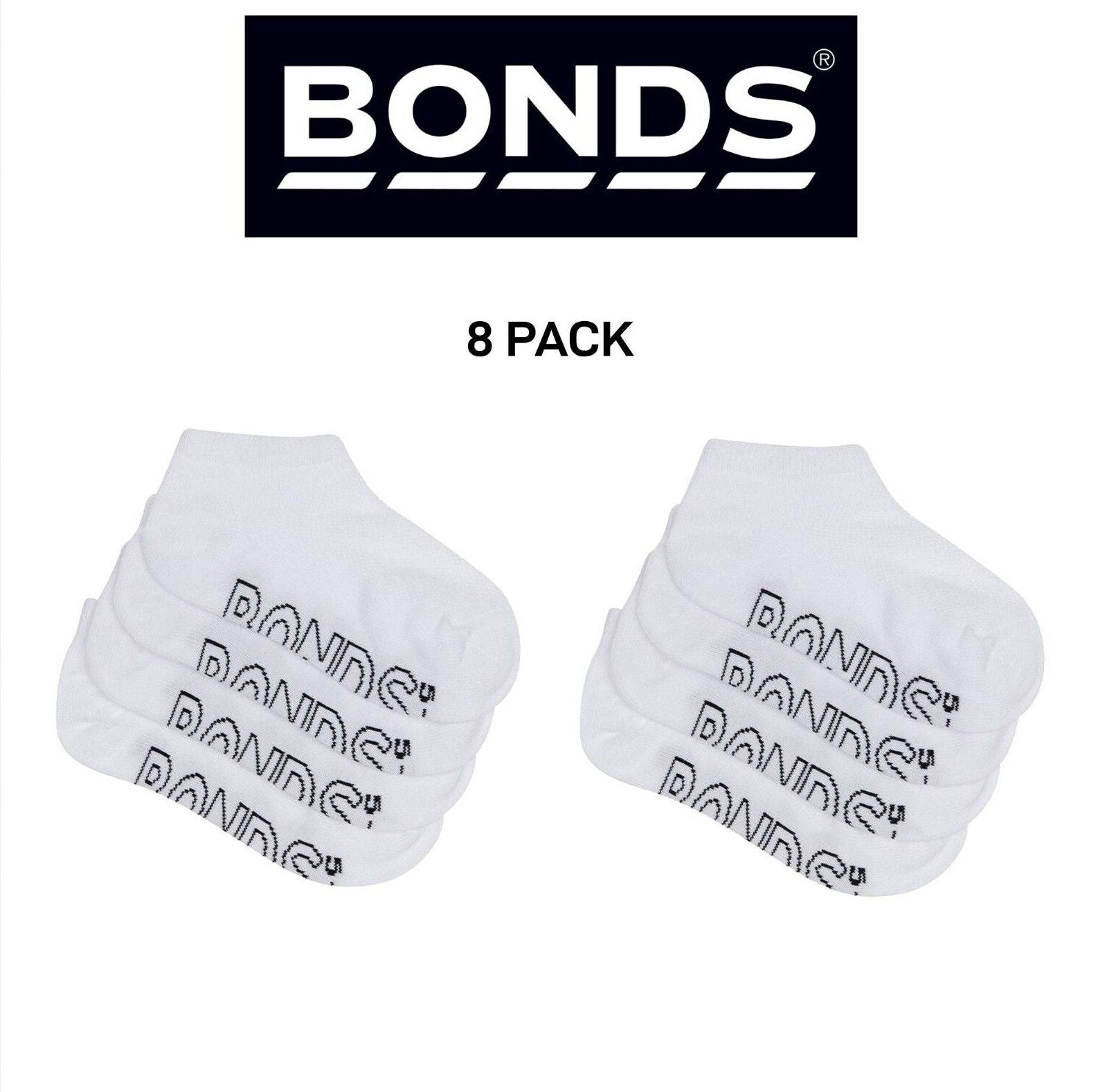 Bonds Kids Logo Light No Show Soft Cotton Breathable Socks 8 Pack RXUU4N