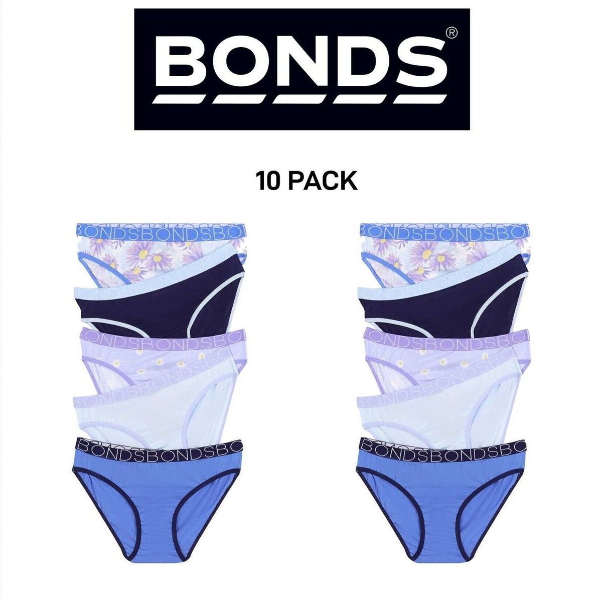 Bonds Girls Bikini Soft and Stretchy Perfect Everyday Coverage 10 Pack UWNV5A