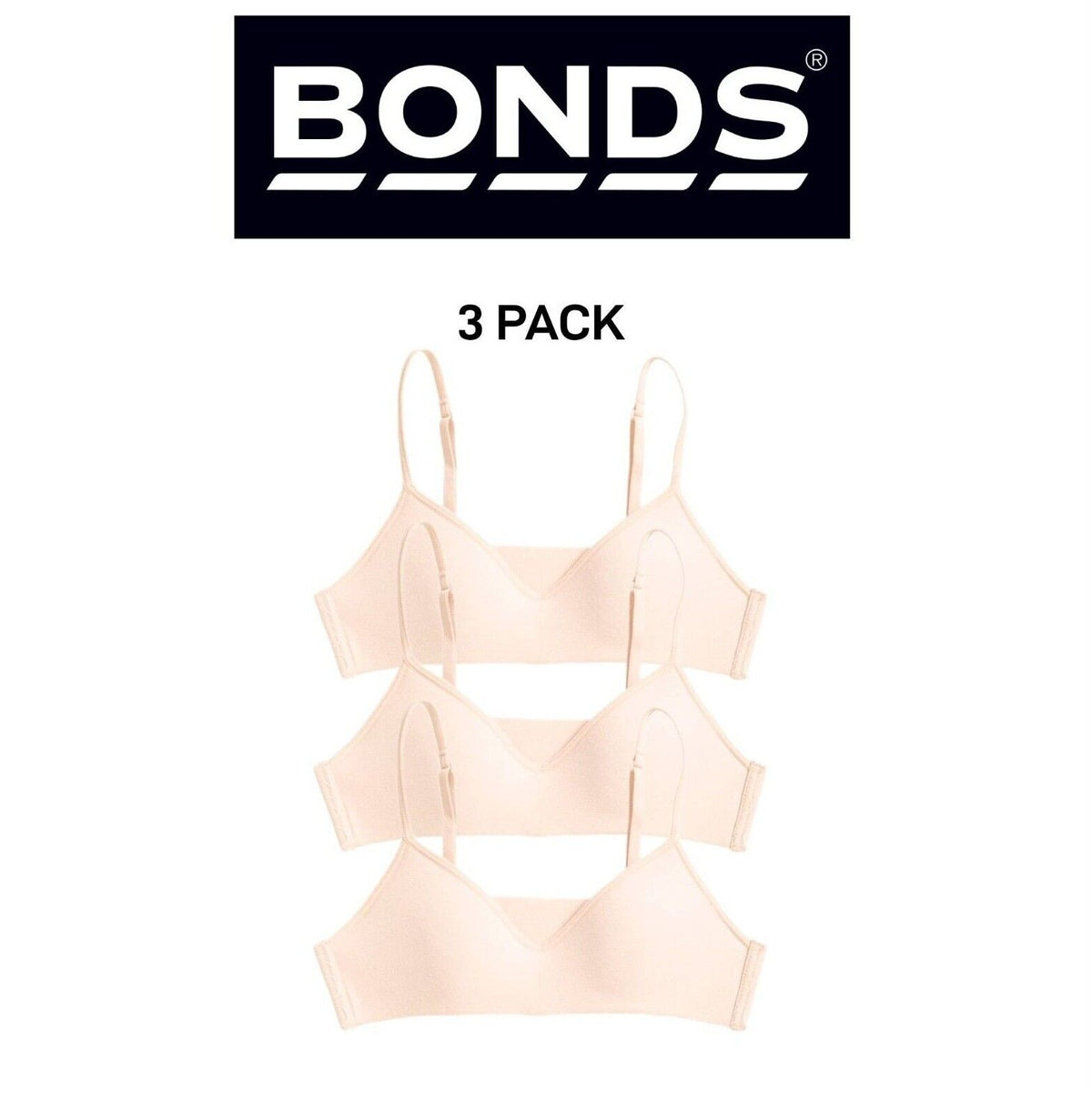 Bonds Girls Stretchies Contour Crop Extendable Elastic Straps Bra 3 Pack UZR31A