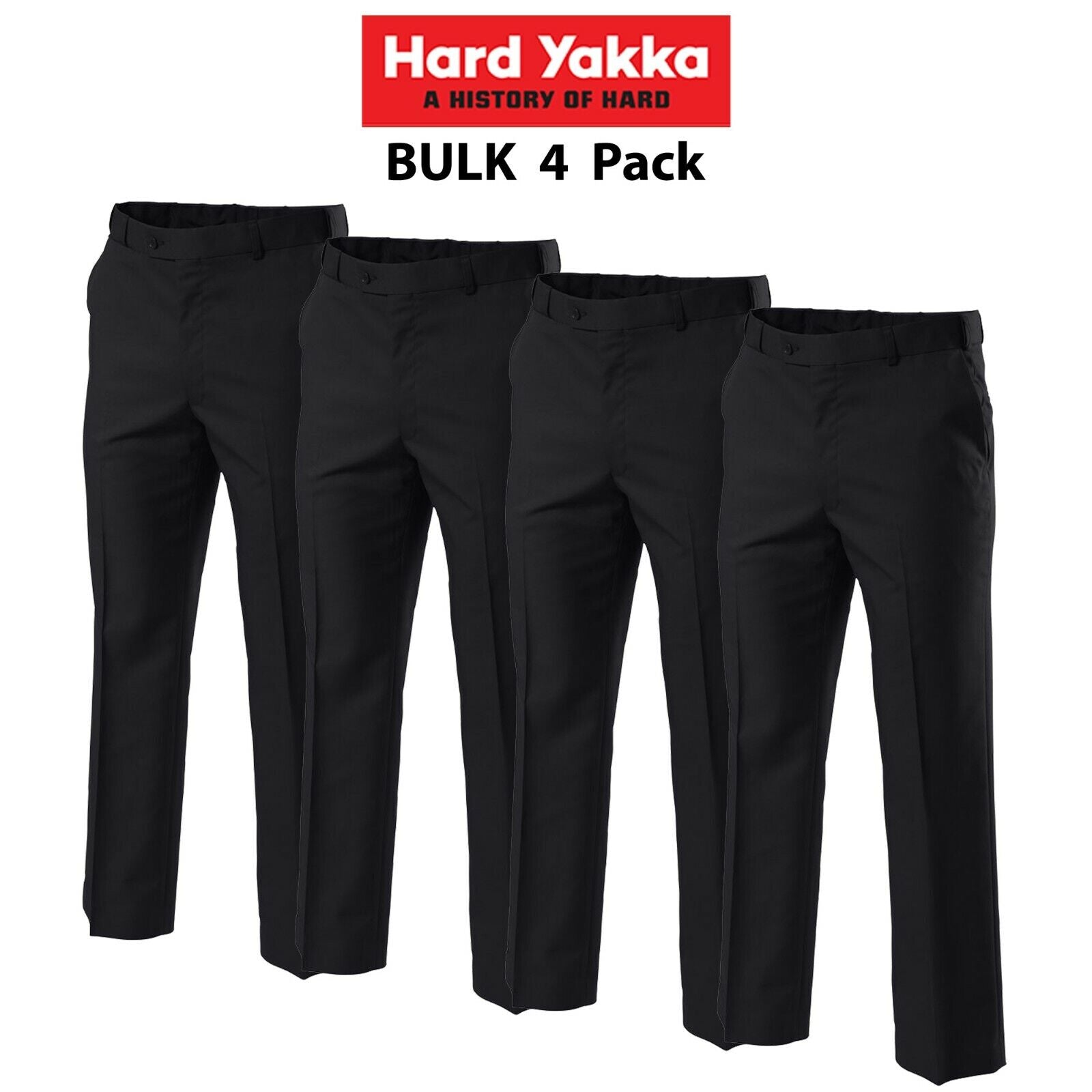 Mens Hard Yakka Classic Trousers Permanent Press Pants 4 PACK Flat Front Y02594