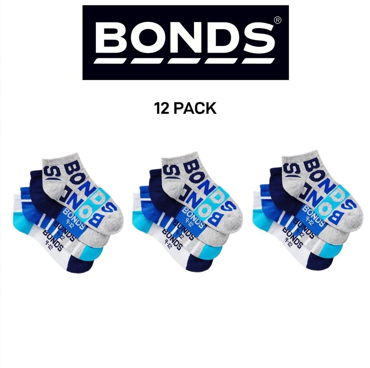Bonds Kids fashion Trainer Breathable Soft Cotton Rich Socks 12 Pack RZLY4N