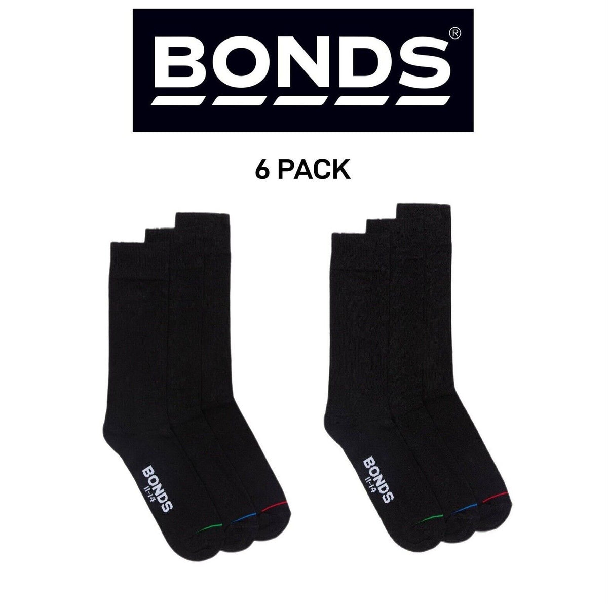 Bonds Mens Oxford Crew Socks Soft Cotton Comfy High Ribbed Ankle 6 Pack S8471N