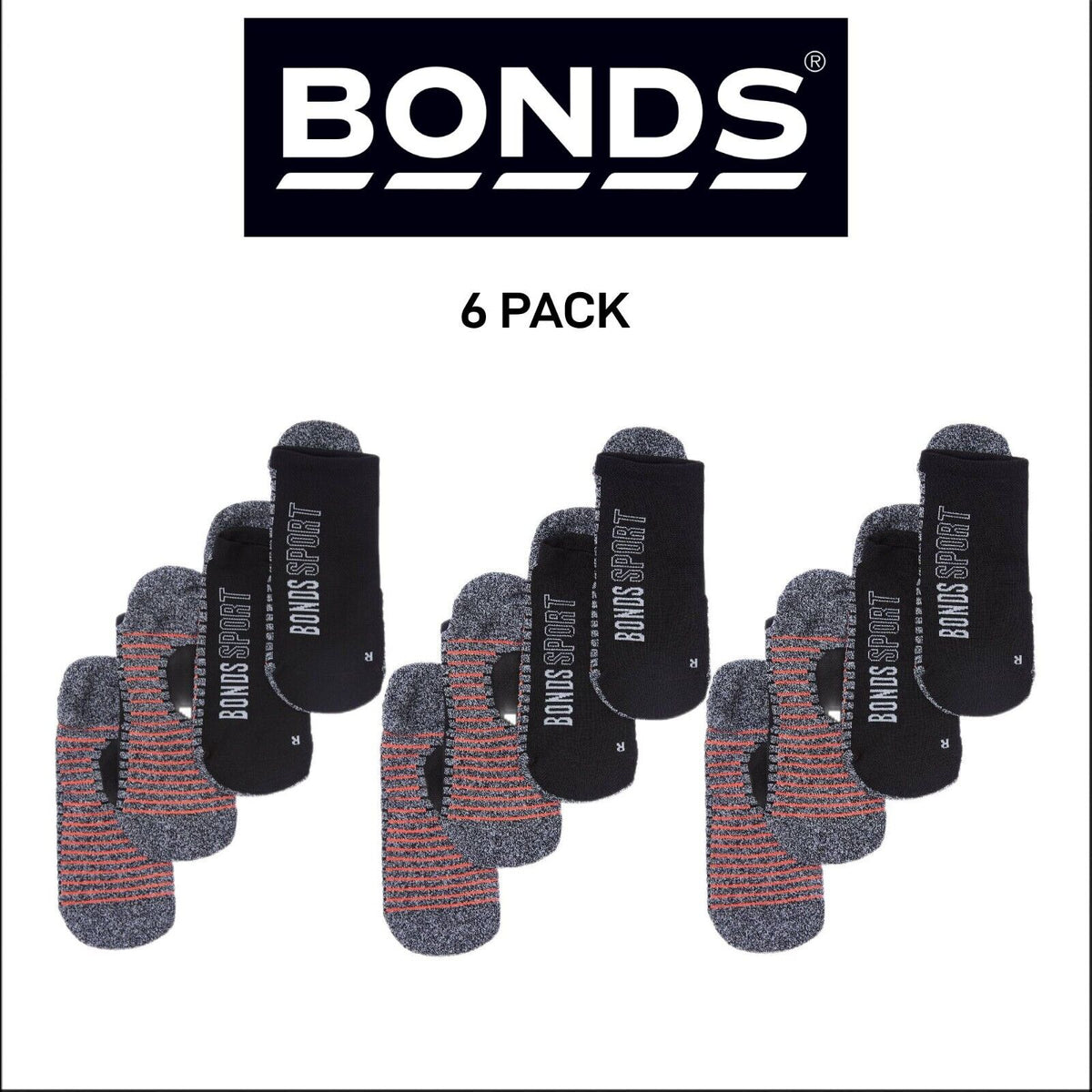 Bonds Mens Sport Tech No Show Sock Cushioned Shock-Absorbing Sole 6 Pack SYCK2N