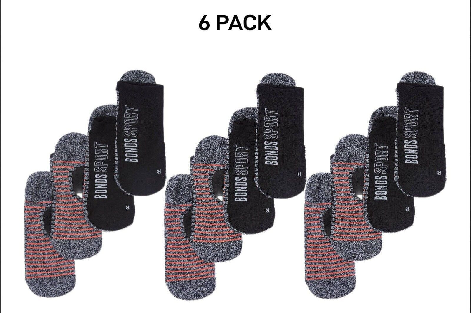 Bonds Mens Sport Tech No Show Sock Cushioned Shock-Absorbing Sole 6 Pack SYCK2N