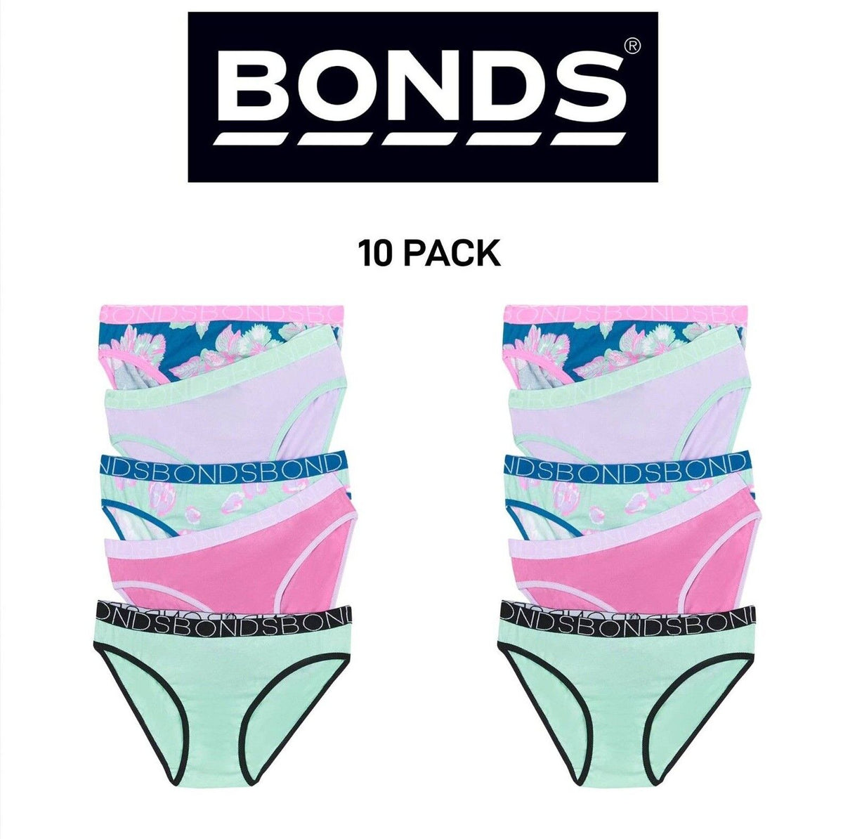 Bonds Girls Bikini Soft and Stretchy Perfect Everyday Coverage 10 Pack UWNV5A