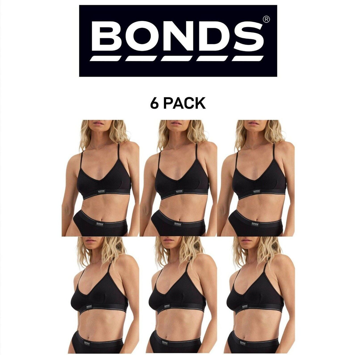 Bonds Womens Organics Ribbed Triangle Crop Soft Underbust Elastic 6 Pack WTGD