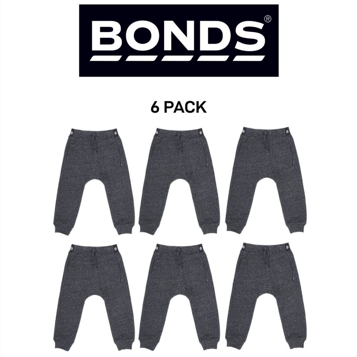 Bonds Kids Fleece Logo Trackie Pants Tie Cord at Waist Drawstring 6 Pack KWLEK
