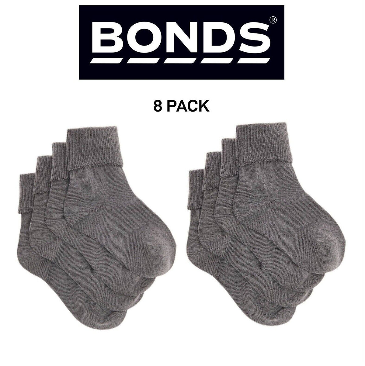 Bonds Kids School Turnover Top Socks Fine toe Seams 8 Pack R5134O