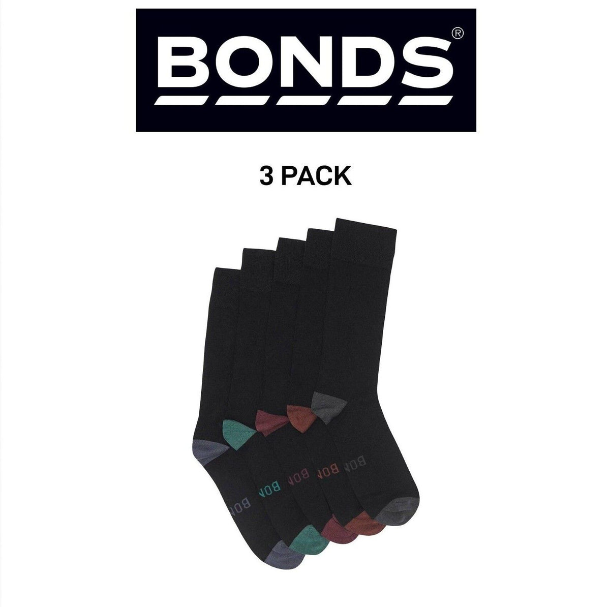 Bonds Mens Bamboo Crew Socks Fine Seams Comfy Toes & Ankle Support 3 Pack SZFQ5W
