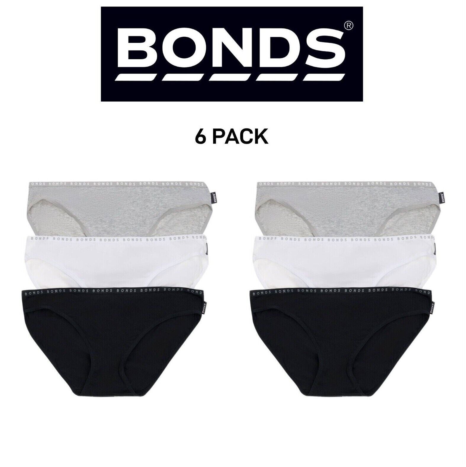 Bonds Womens Hipster Bikini Soft Cotton Low Rise Stretchy Waist 6 Pack WUFNA
