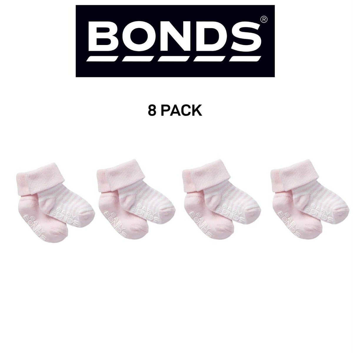 Bonds Baby Classics Cuff Non Slip Grip Sole Fine Toe Seams 8 Pack RYY82N