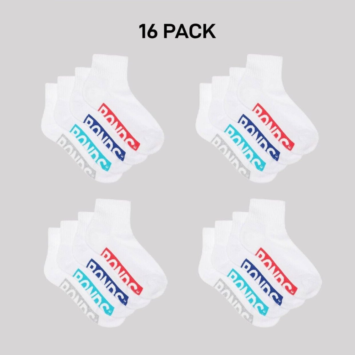 Bonds Kids Logo Light Quarter Crew Socks Comfy Mesh Cooling Zones 16 Pack RXU64W