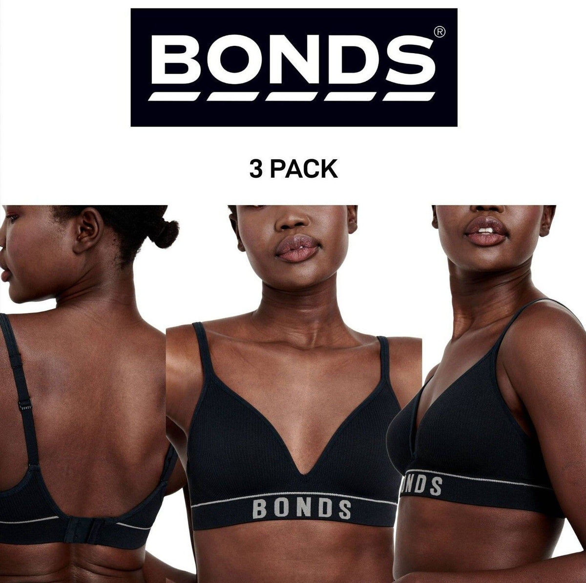 Bonds Womens Retro Rib Wirefree Tee Bra Comfortable & Stretchable 3 Pack YXF7Y
