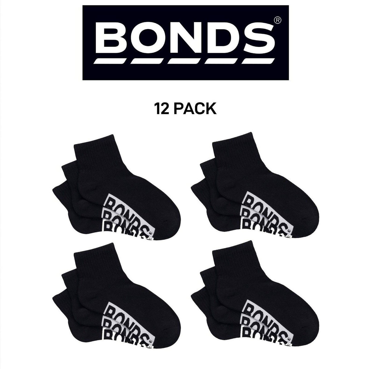 Bonds Womens Logo Cushioned Quarter Crew Comfy Cushioning Socks 12 Pack LXPP3N