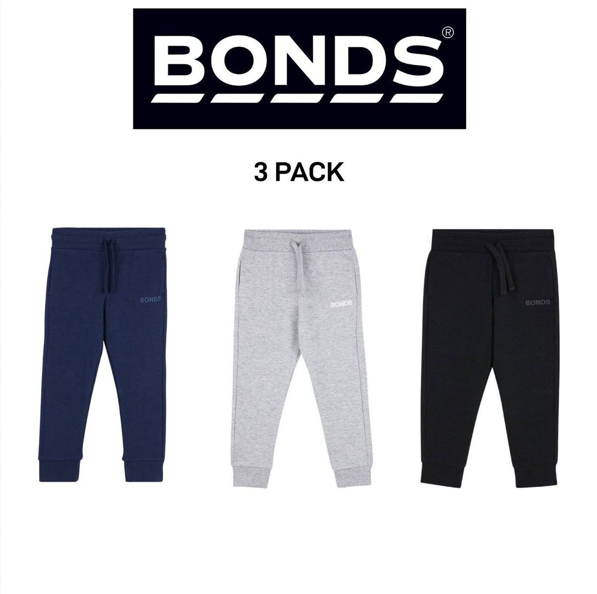 Bonds Baby Tech Sweats Trackie Lightweight and Warm Sporty Style 3 Pack KVQRA