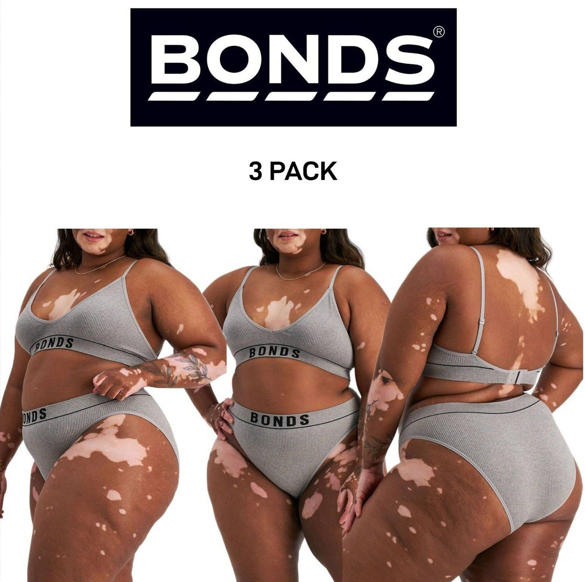 Bonds Womens Retro Rib Hi Leg Bikini Comfortable Smooth Waitband 3 Pack WU8GA