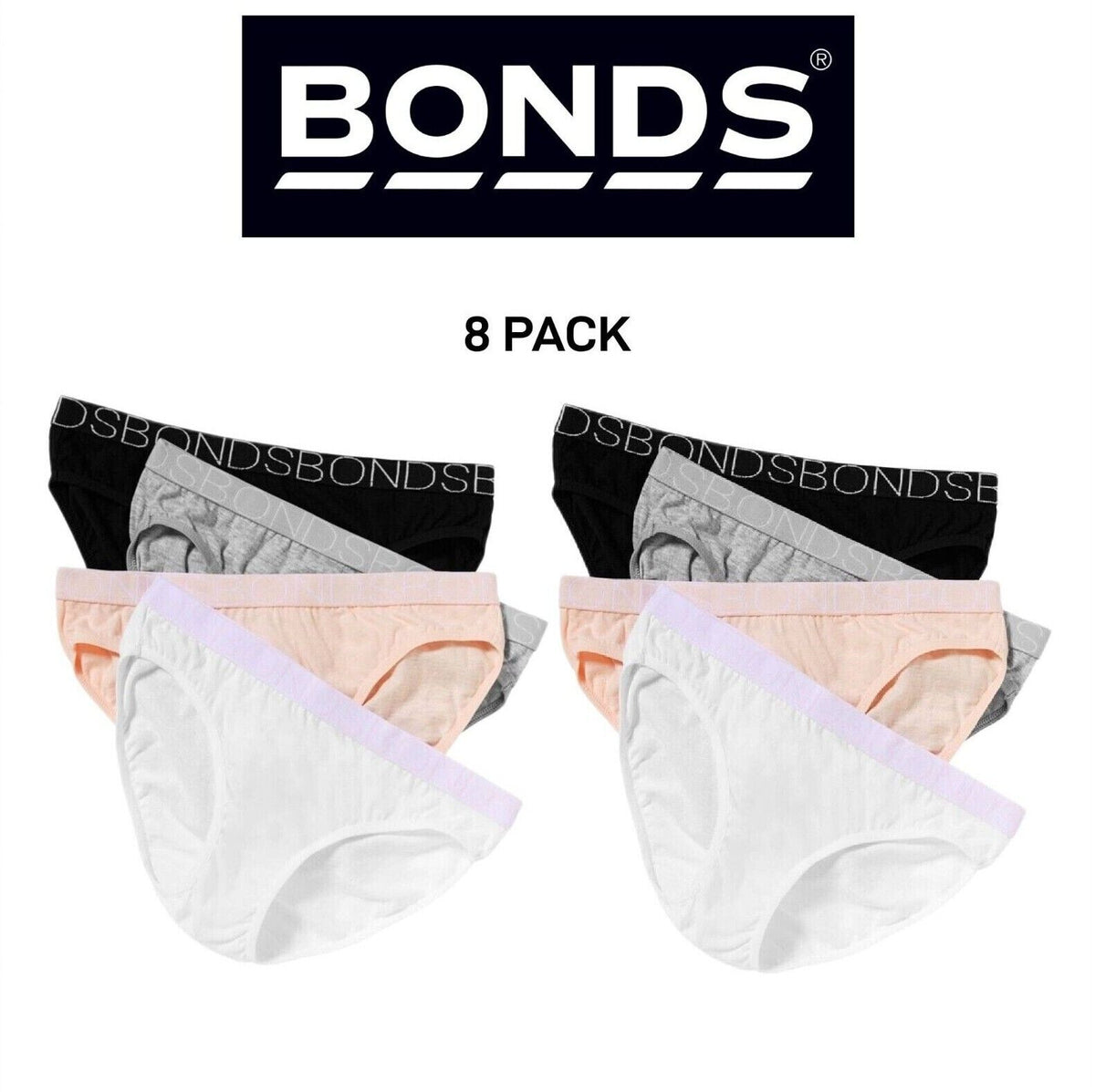 Bonds Girls Bikini Undies Flexible Lightweight and Breathable 8 Pack UZR14A