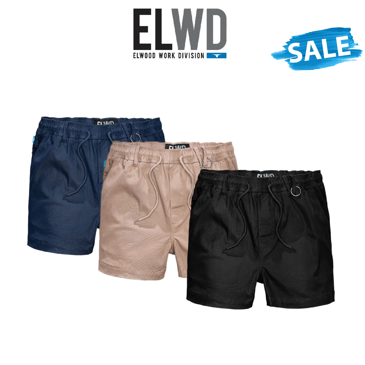 SALE Elwood Mens Elastic Basic Short Summer Stretch Comfortable Workwear EWD206