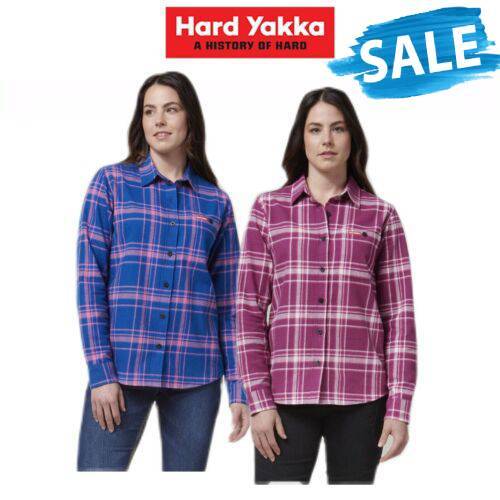 SALE HARD YAKKA Women's Fit Check Flannie Shirt Relaxed Fit Smart Stylish Y08744