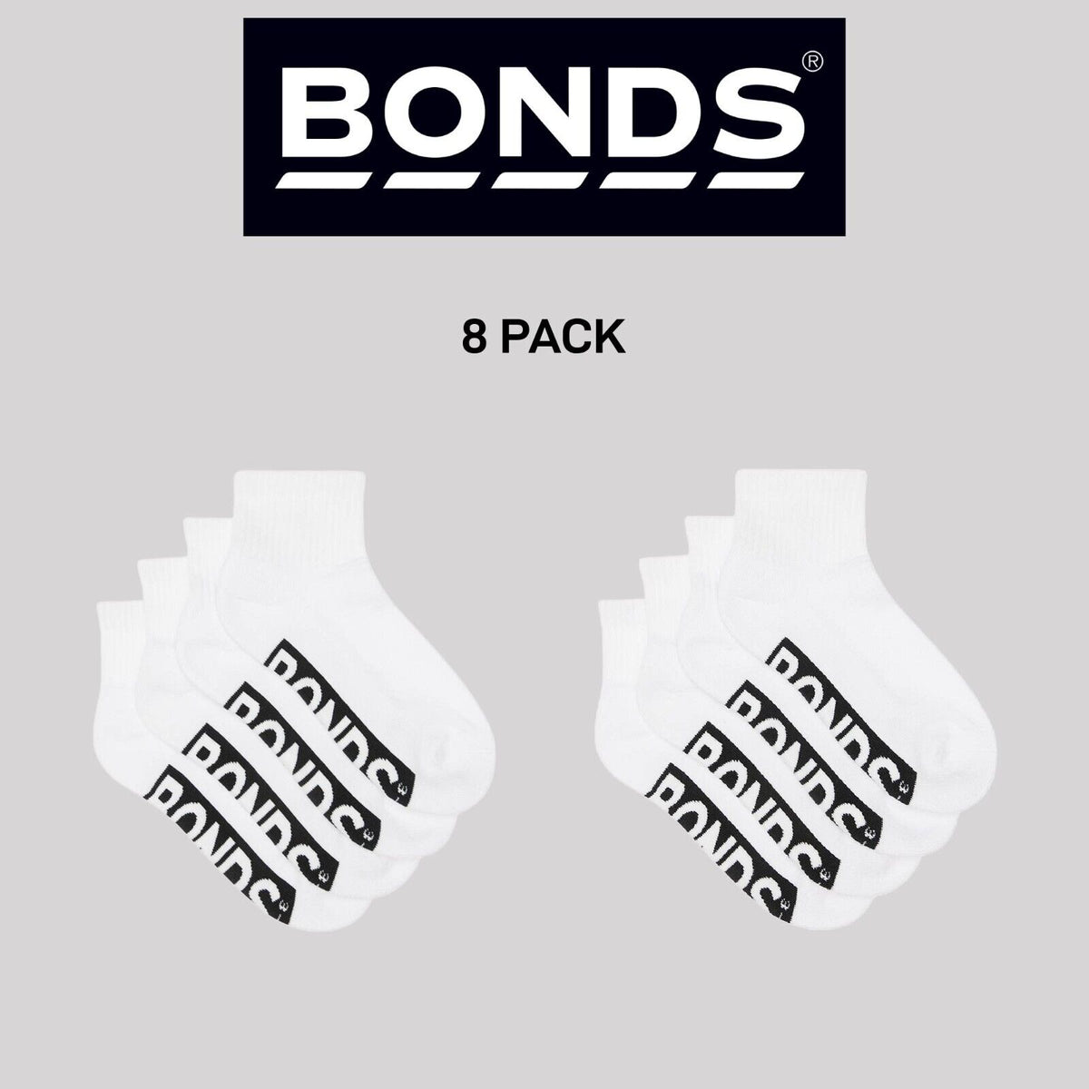 Bonds Kids Logo Cushioned Quarter Crew Sock Thickness & Comfiness 8 Pack RXTW4W