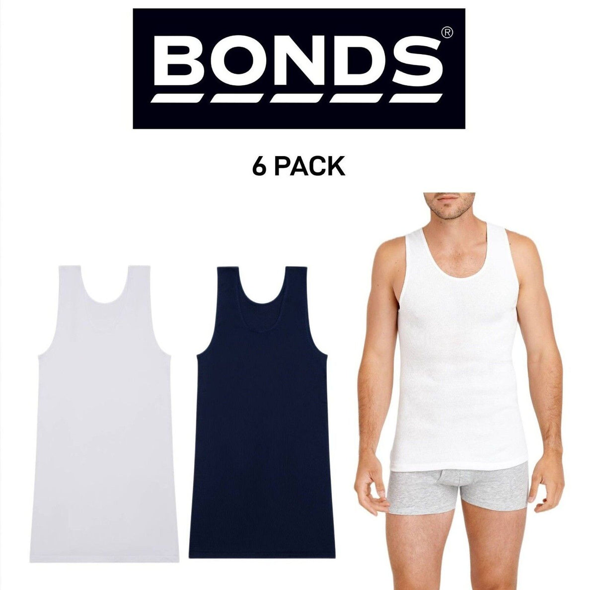 Bonds Mens Chesty Singlets Cotton Perfect Comfortable Fit 6 Pack M37566