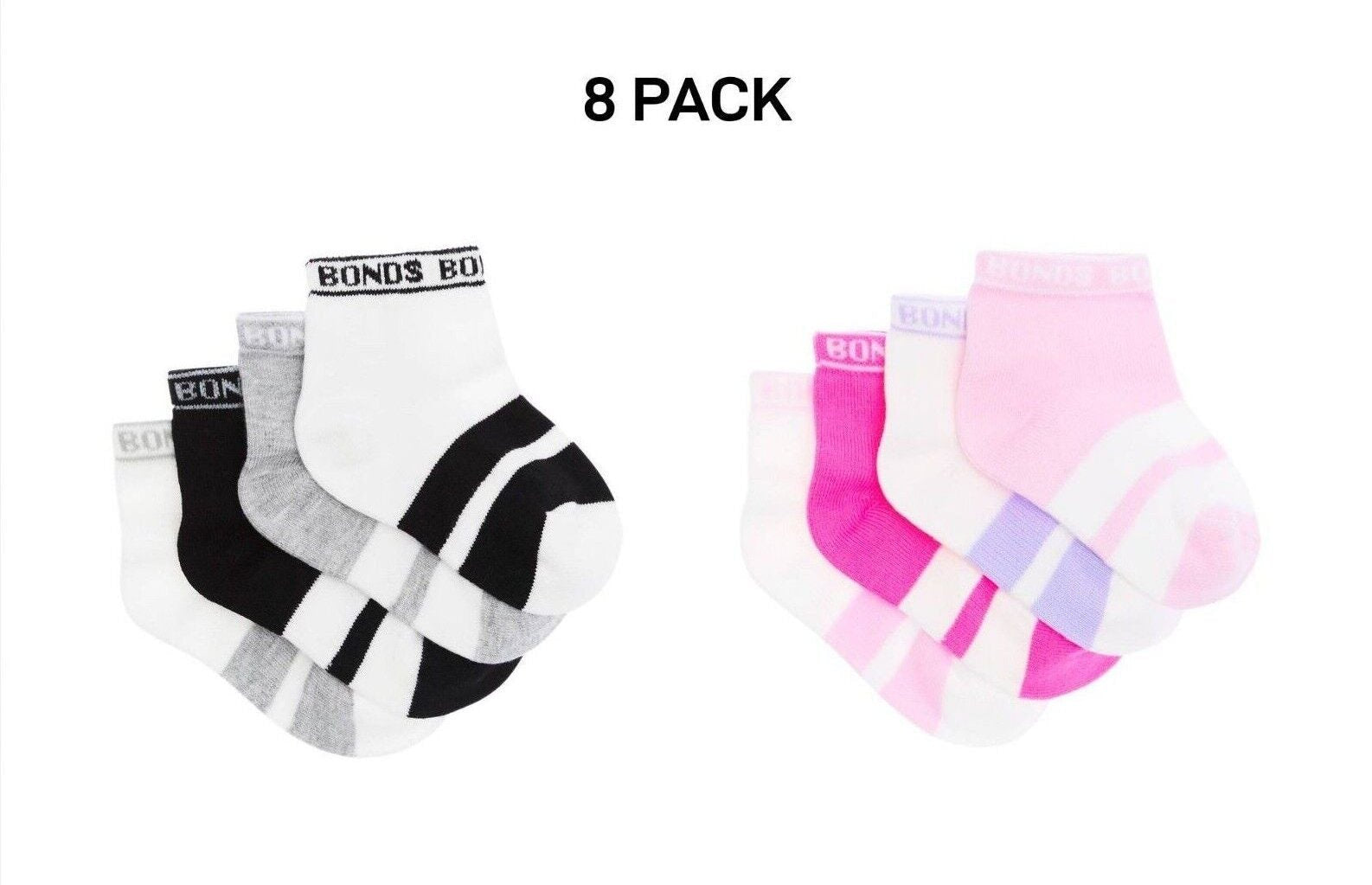 Bonds Baby Sportlet Arch Support Soft Breathable Comfiness Socks 8 Pack RXXL4N