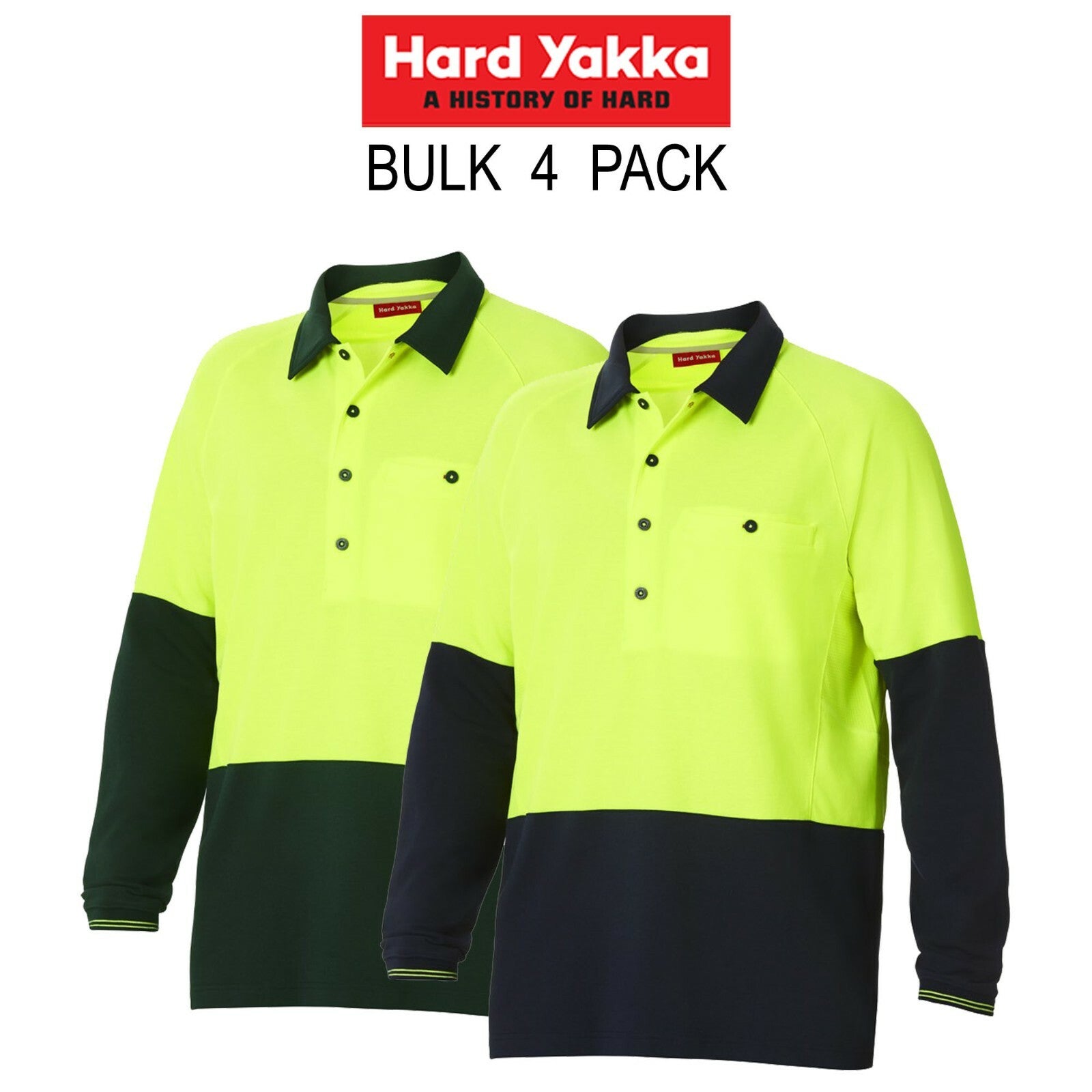 Mens Hard Yakka Koolgear Hi-Vis 4 Pack Long Sleeve Vent Polo Shirt Work Y11389