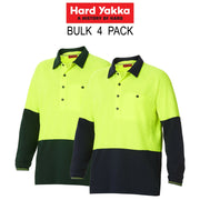 Mens Hard Yakka Koolgear Hi-Vis 4 Pack Long Sleeve Vent Polo Shirt Work Y11389