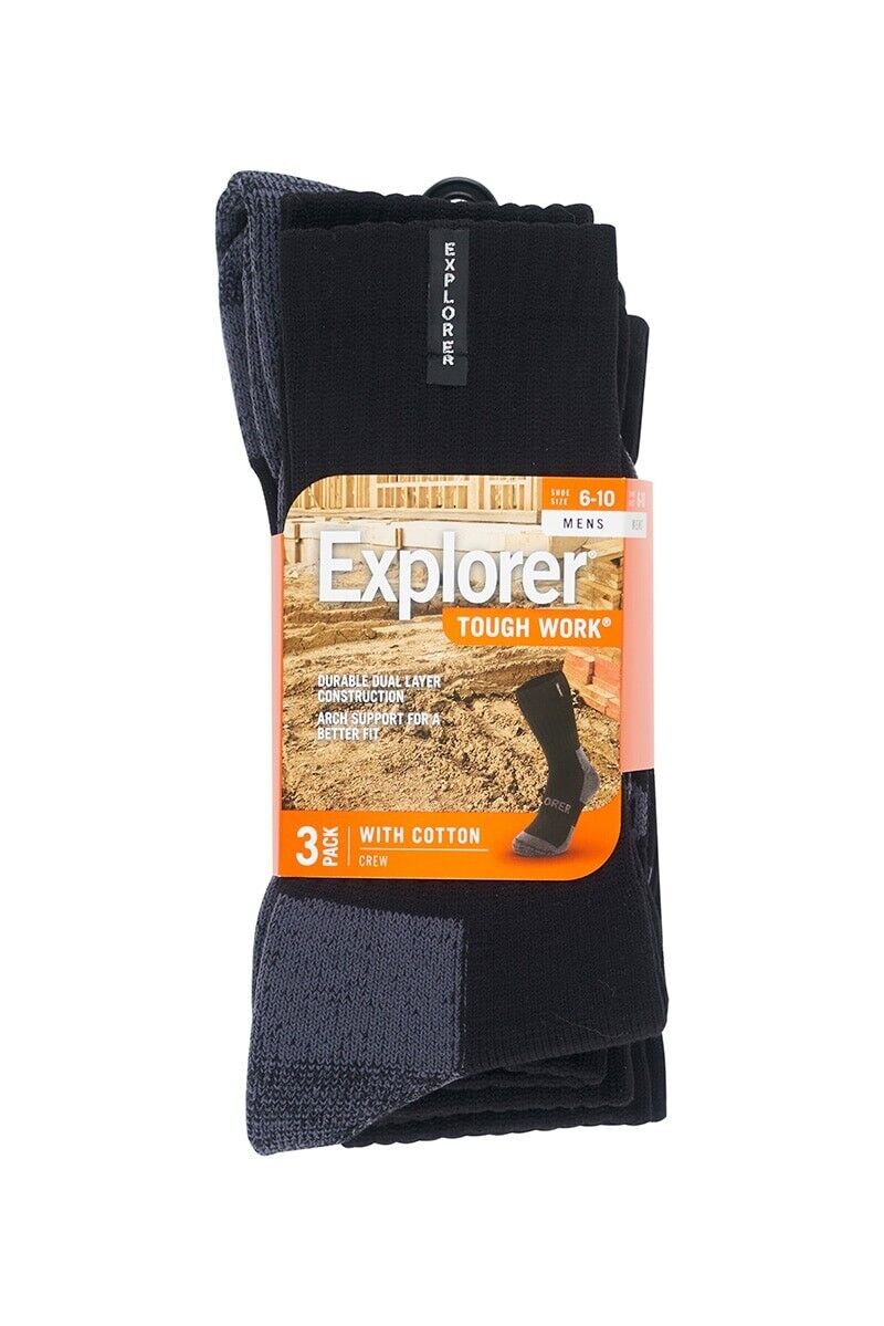 Bonds Mens Explorer Tough Work Crew Comfortable Soft Cotton Sock 3 Pack SYNH3N