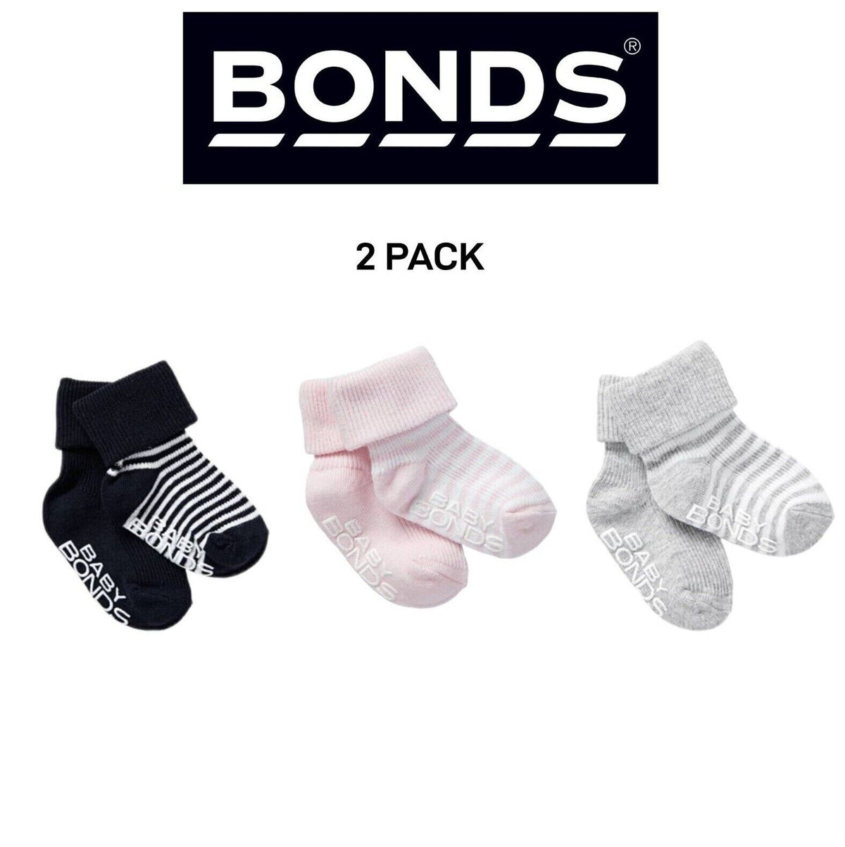 Bonds Baby Classics Cuff Non Slip Grip Sole Fine Toe Seams 2 Pack RYY82N