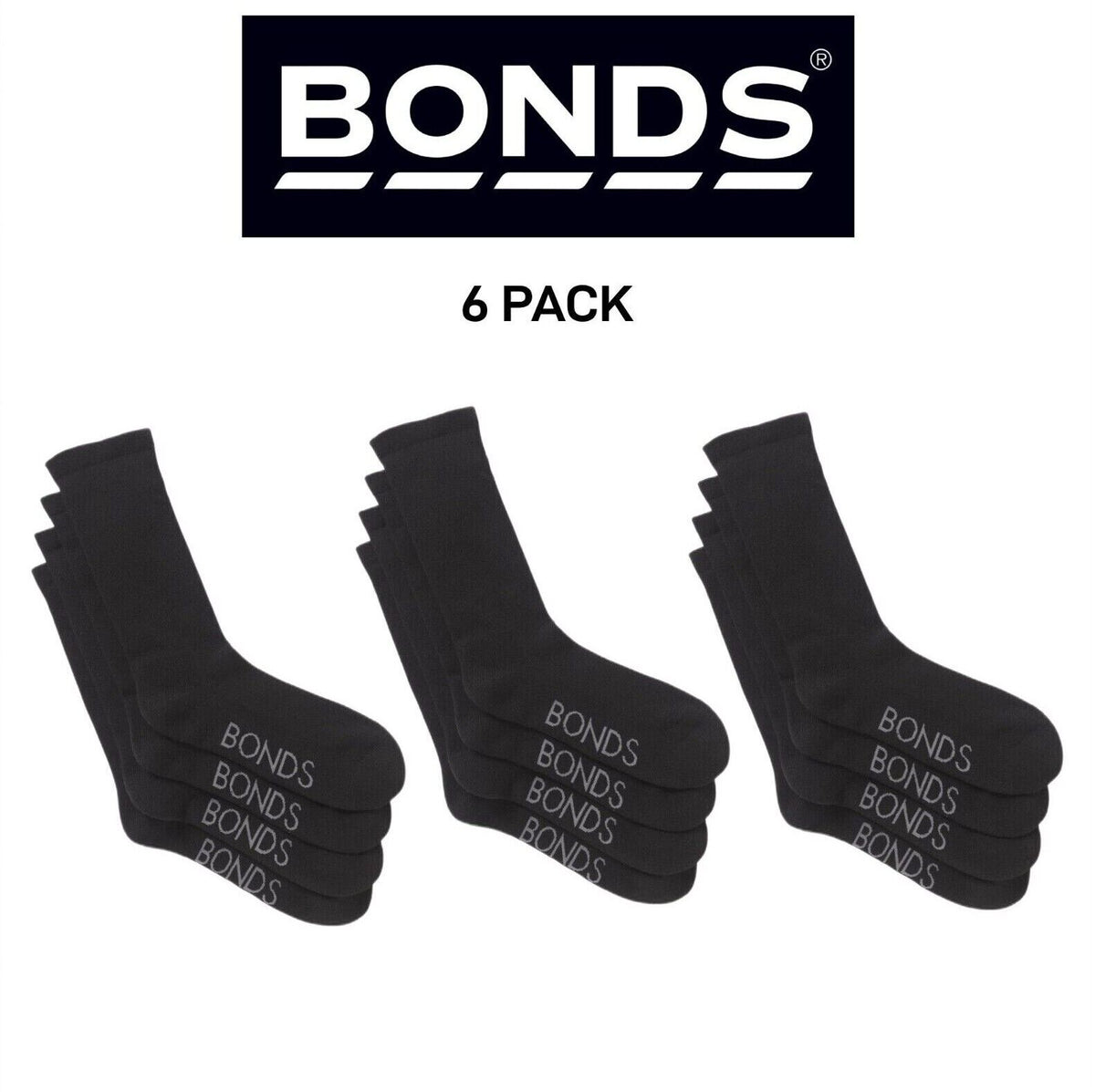 Bonds Mens Very Comfy Crew Socks Comfortable Cushioned Sole 6 Pack SZFP2N
