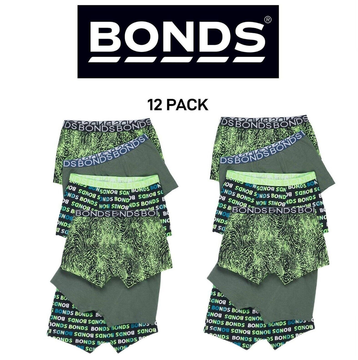 Bonds Boys Trunk Classic Branded Soft Elastic Stretch Waistband 12 Pack UXYJ3A